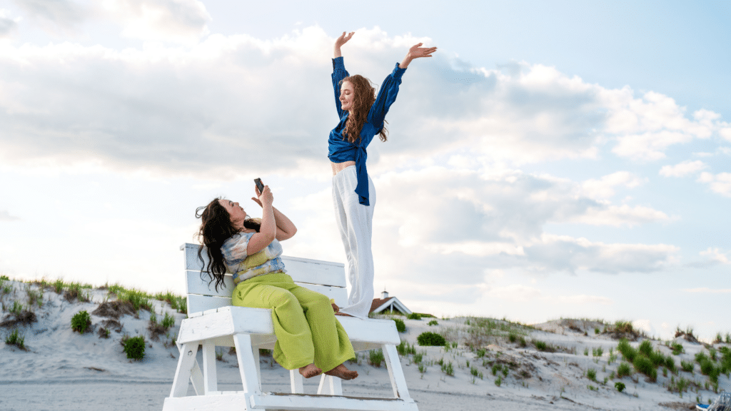 Friends on the beach at a bachelorette party