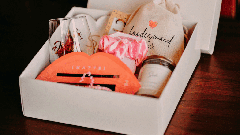 Bridesmaid gift box given at bridal brunch