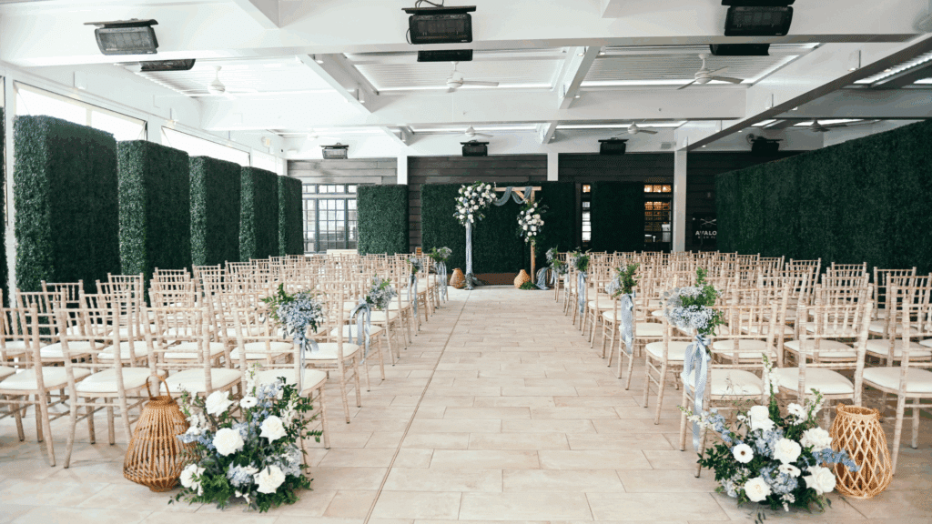The Veranda wedding venue at ICONA Avalon set up for a wedding ceremony