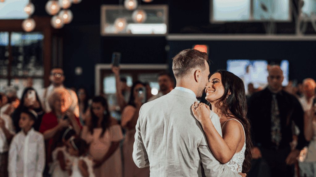 Bride and groom dancing at their wedding reception