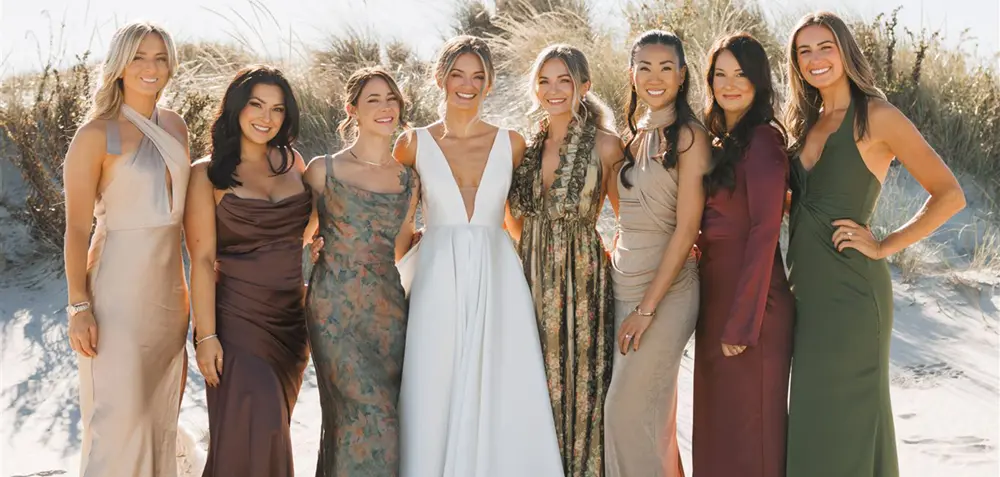 Beach wedding bridal party