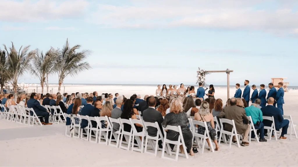 Private beach wedding ceremony at ICONA Diamond Beach