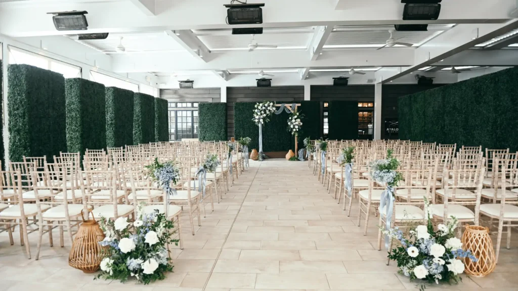 The Veranda wedding venue at ICONA Avalon set up for a wedding ceremony
