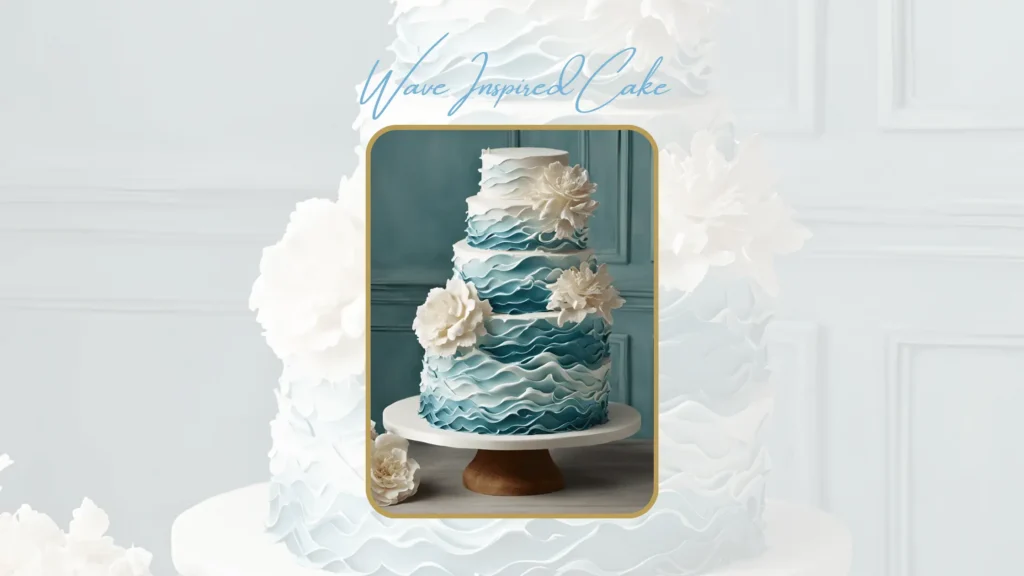 Wave inspired wedding cake with wave details in the frosting